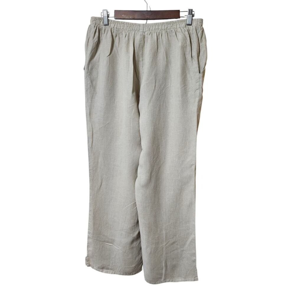 Match Point Made In USA 10O% Linen Cropped Wide Leg Pants Lagenlook Boho L FLAW